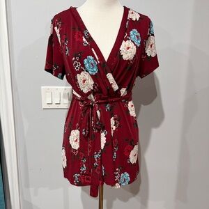 torrid Floral Wrap Dress in Burgundy